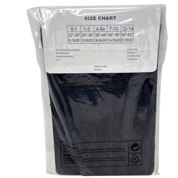 Hip Hop Girls Pantyhose Size 7-10 Black Nylon/Spandex - Picture 2 of 2